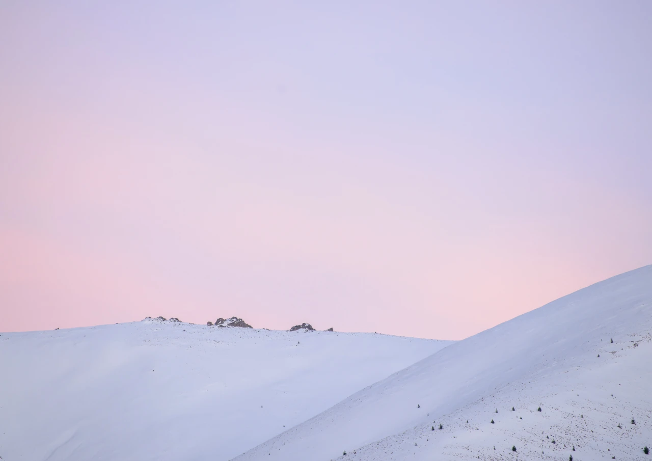 Pink snow and sunset