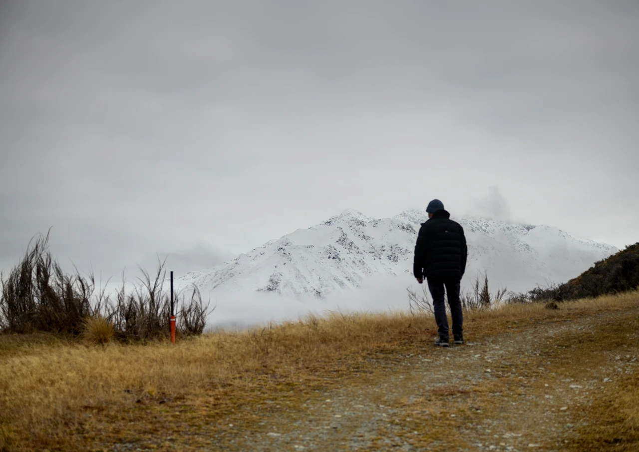 Walking along mountain track