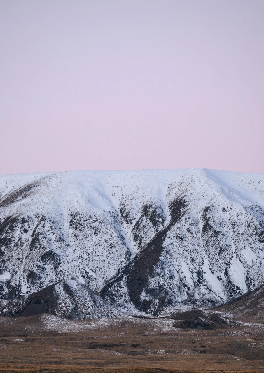 Pink snowy mountain, New Zealand