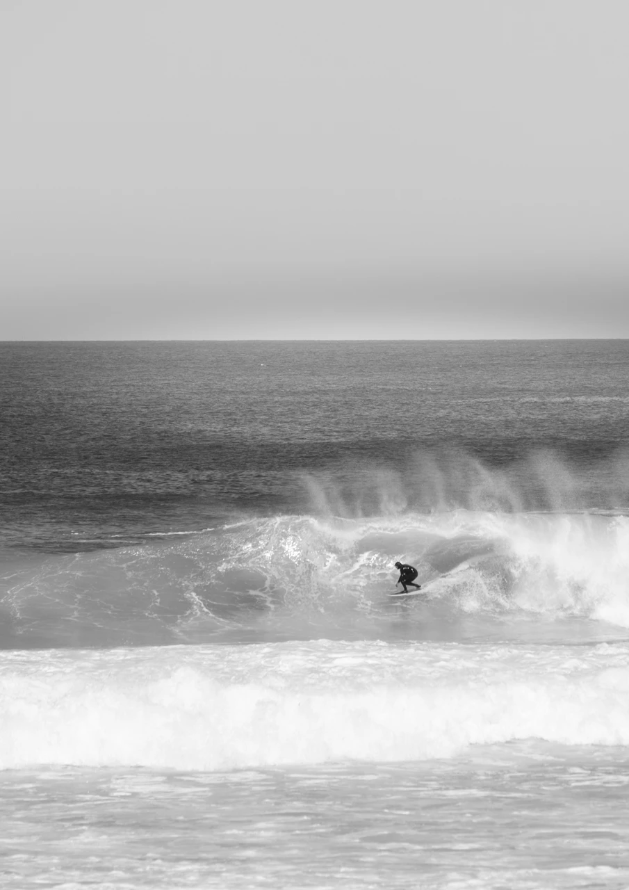 Surfer surfing the wave black and white